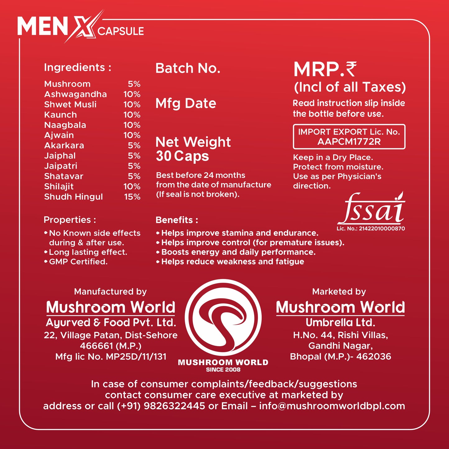 MENZ-X Capsule Advanced Ayurvedic Capsules Supporting Male Stamina, Strength & Performance