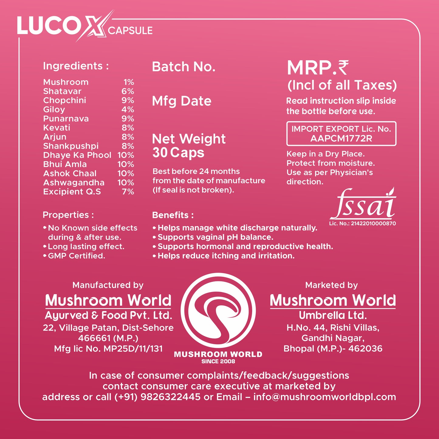 स्वस्थ श्वेत प्रदर के लिए ल्यूकोएक्स रिलीफ, पीएच को संतुलित करता है, और यूटीआई को रोकता है - 30 कैप्सूल