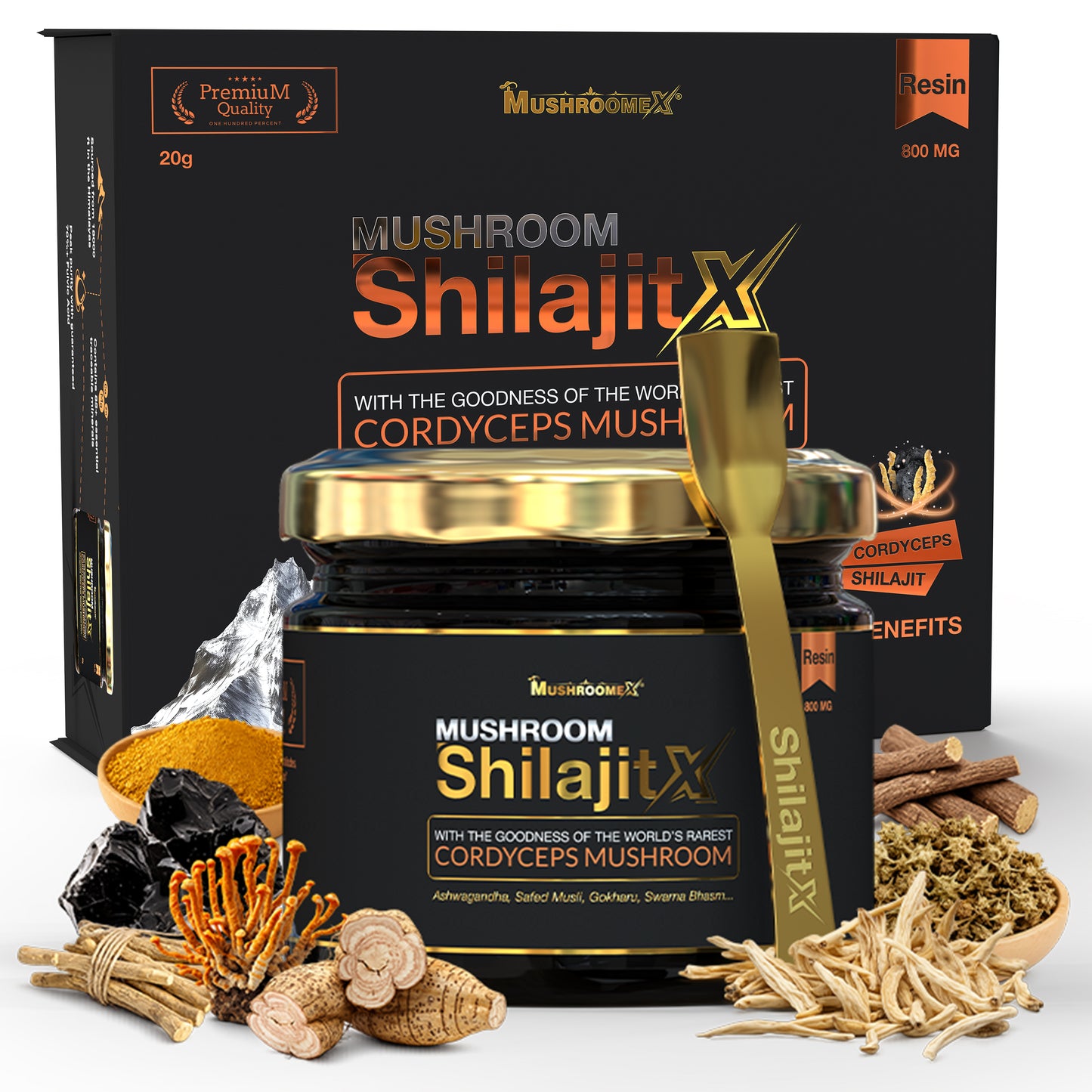 ShilajitX Gold Resin | 800mg Resin + Rare Cordyceps Mushroom for Strength & Recovery