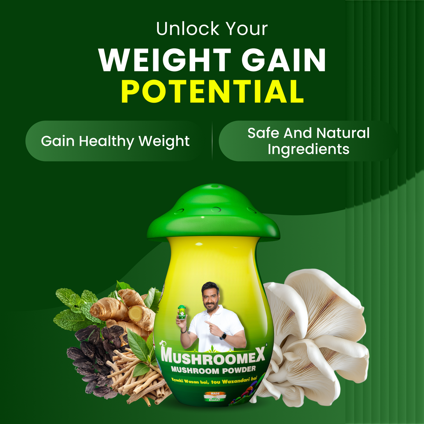 Mushroomex – Weight Gainer Powder Ayurvedic Weight Gainer Formula Supporting Healthy Weight, Strength & Energy-100g