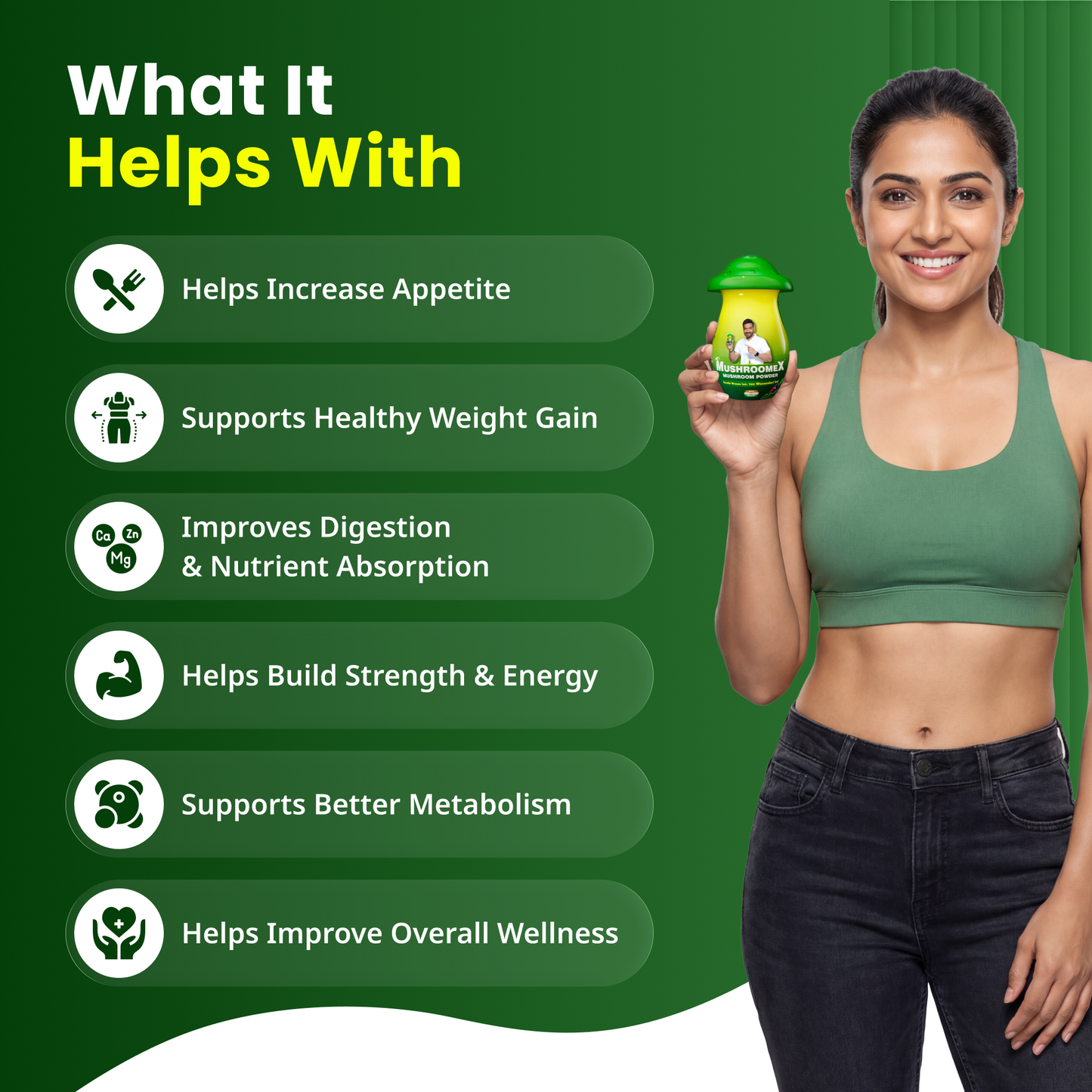 Mushroomex – Weight Gainer Powder Ayurvedic Weight Gainer Formula Supporting Healthy Weight, Strength & Energy-100g